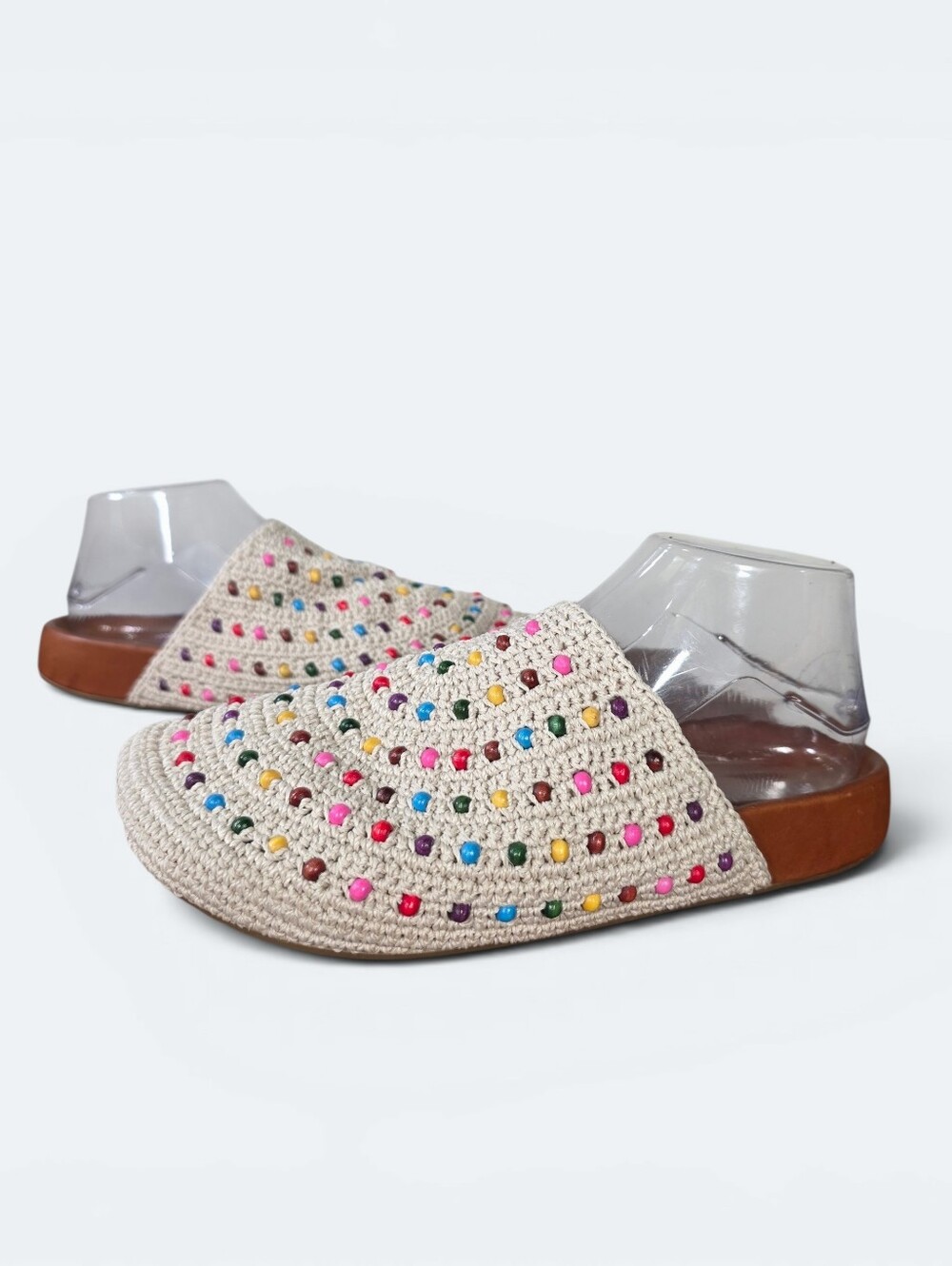 The Sak Bolinas Crochet Clogs Ecru Multi Beaded Mules Slides Boho Size 9 - Picture 3 of 14